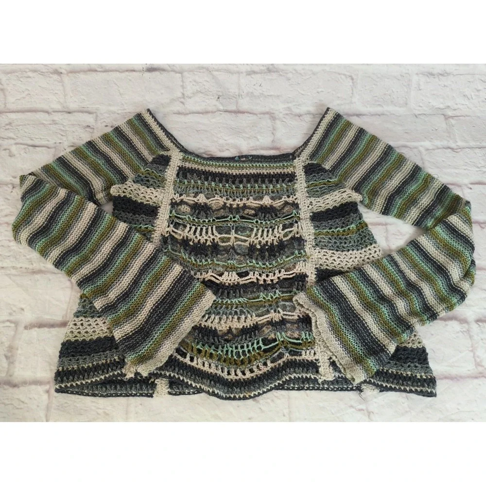 Free People Cropped Stripe Boho Sweater Festival Y2k Silk Cotton Sz XS?? S?
